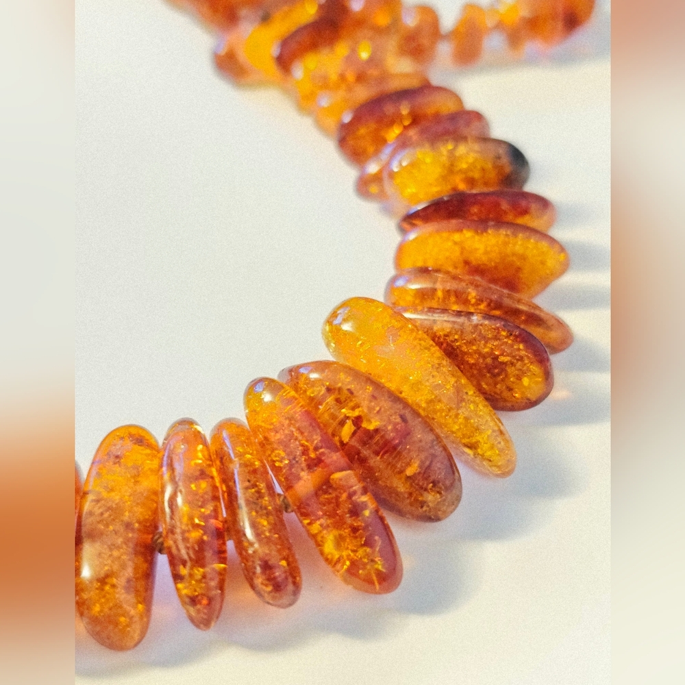 vintage amber oval bead hand knotted chunky necklace Gift For Her